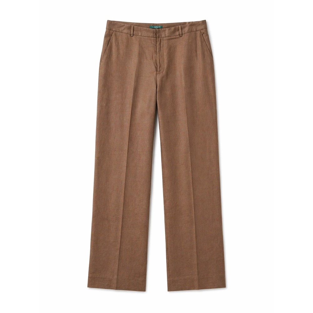 Lauren Ralph Lauren Womens Brown 100% Linen Wide Leg Trousers Pants Size 16